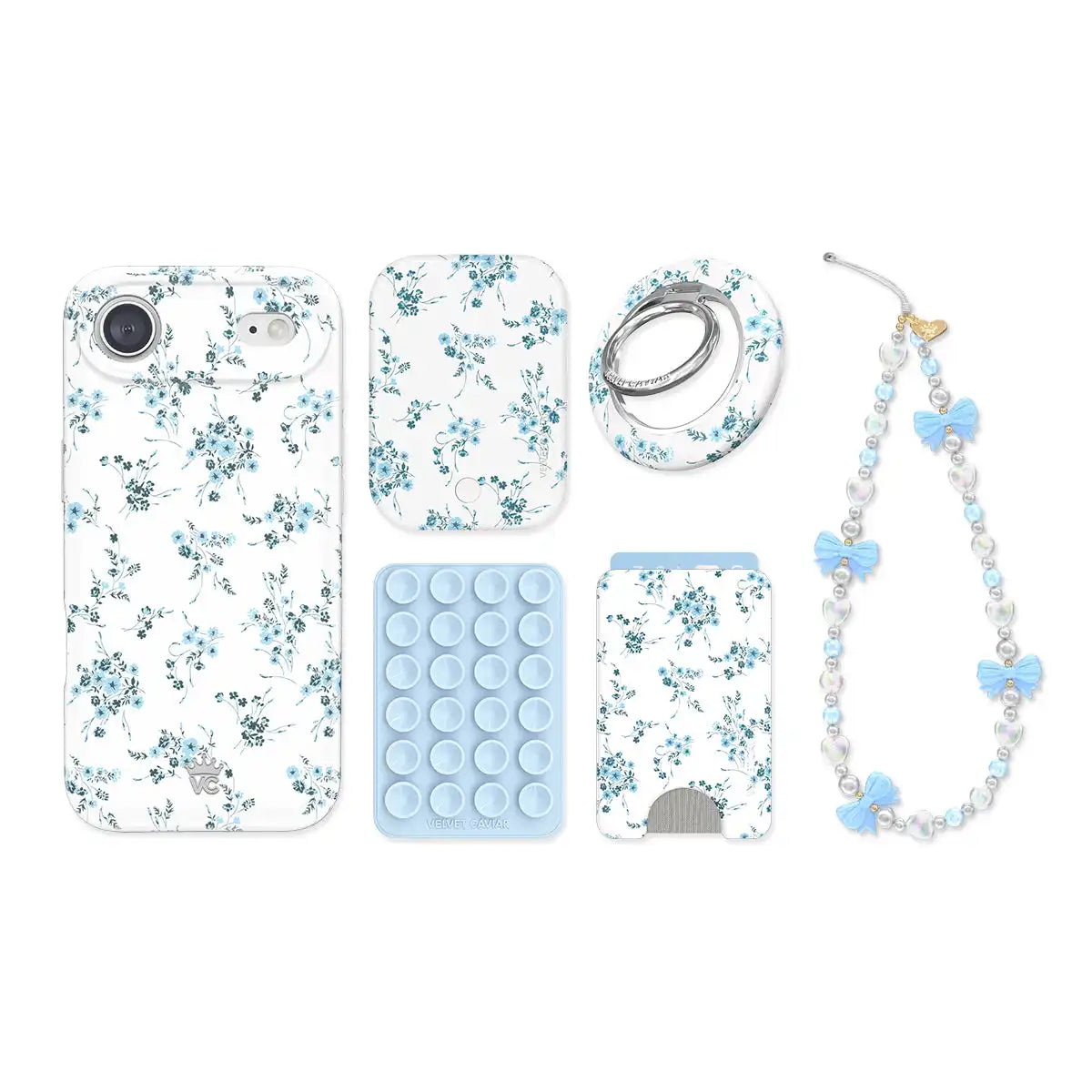 French Blue Floral iPhone Bundle Set