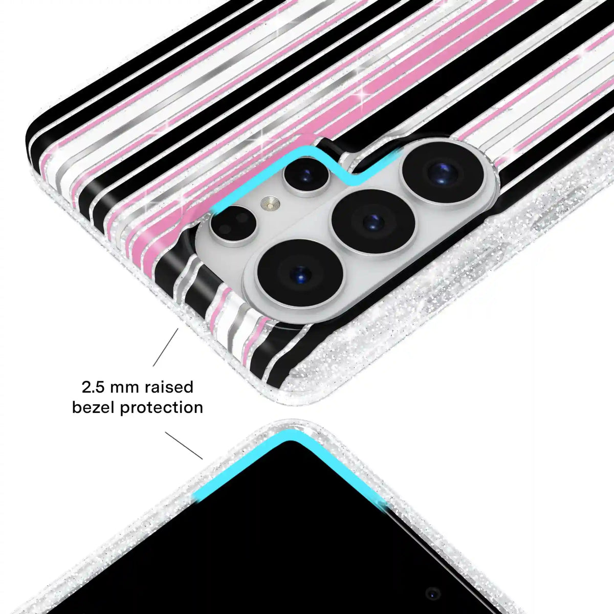 Pretty Punk Stripes Glitter Samsung Case