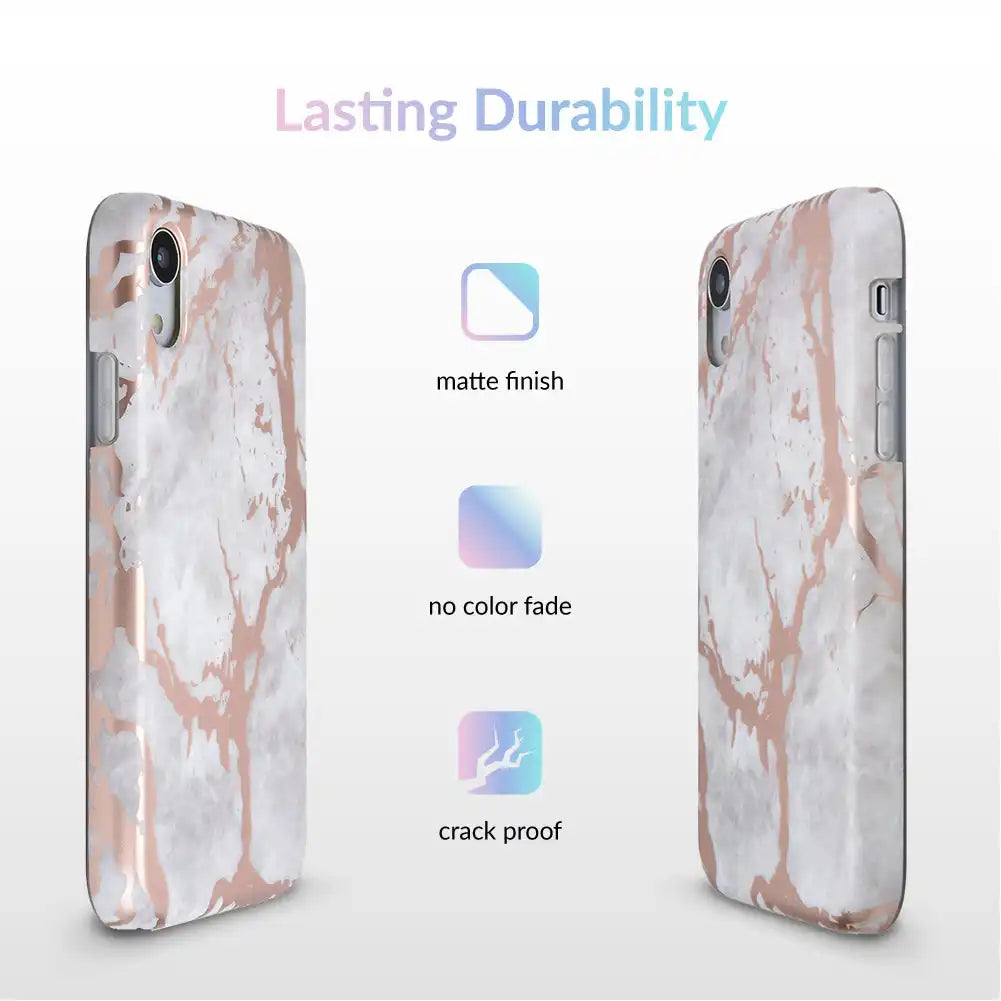White Marble Rose Gold Chrome iPhone Case